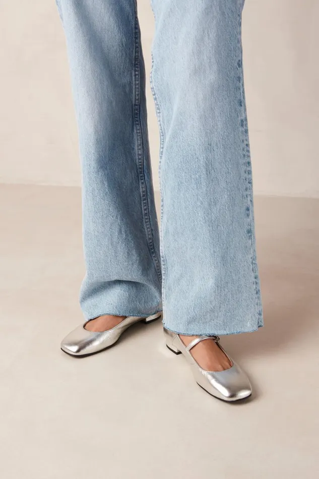 Por Do Sol Shimmer Silver Leather Ballet Flats Women ALOHAS Ballet Flats