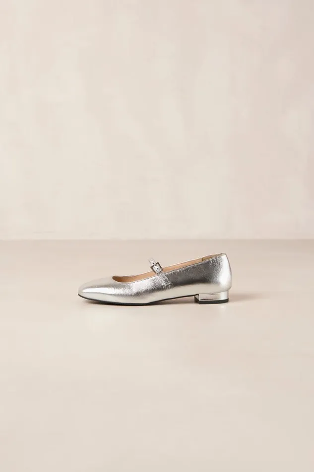 Por Do Sol Shimmer Silver Leather Ballet Flats Women ALOHAS Ballet Flats