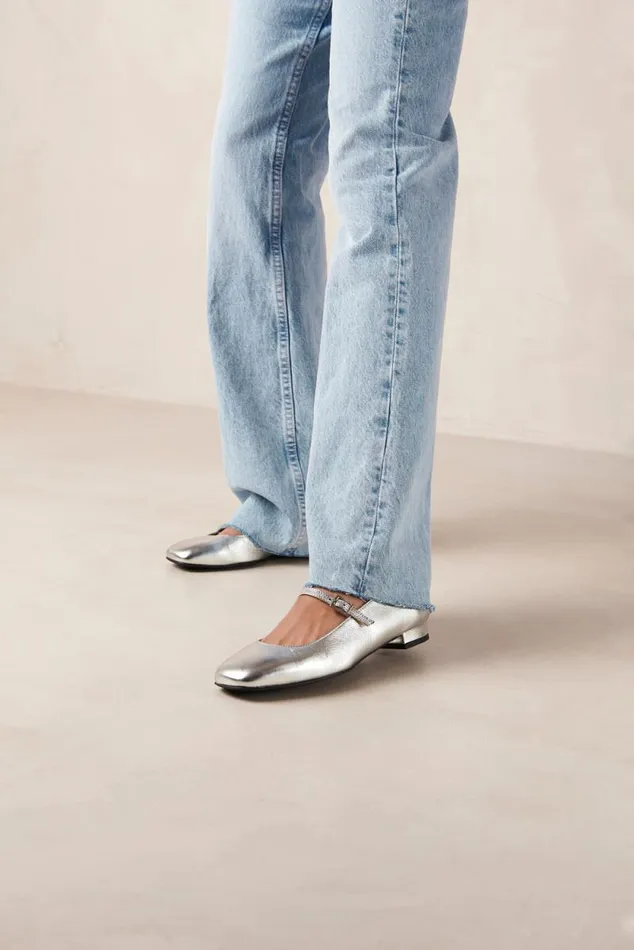 Por Do Sol Shimmer Silver Leather Ballet Flats Women ALOHAS Ballet Flats
