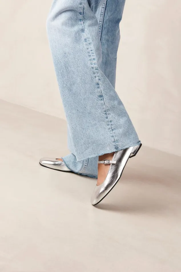 Por Do Sol Shimmer Silver Leather Ballet Flats Women ALOHAS Ballet Flats