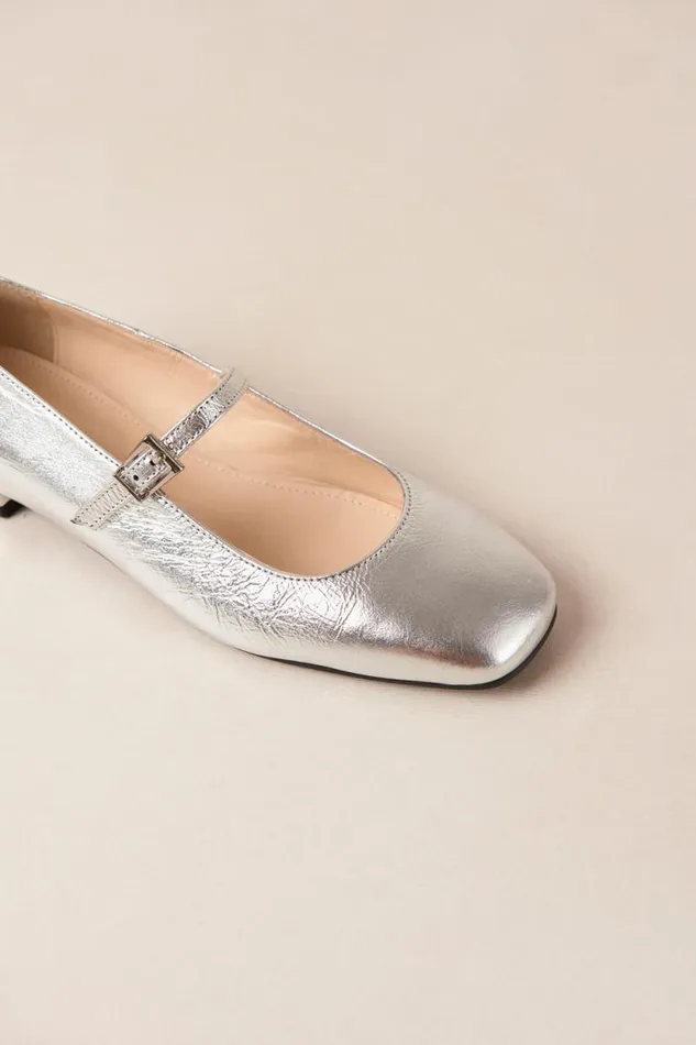 Por Do Sol Shimmer Silver Leather Ballet Flats Women ALOHAS Ballet Flats