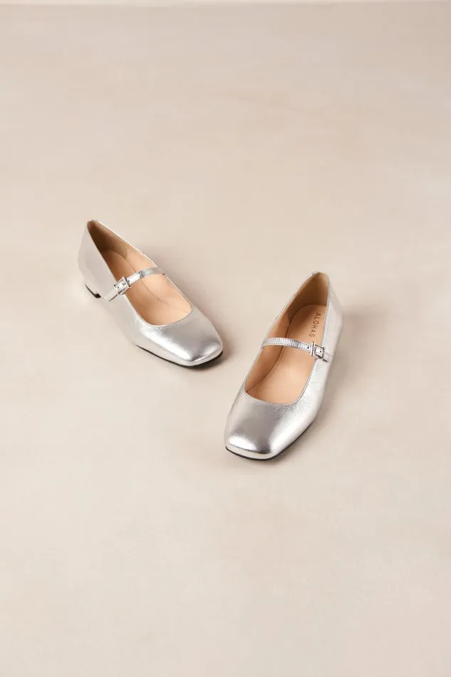 Por Do Sol Shimmer Silver Leather Ballet Flats Women ALOHAS Ballet Flats