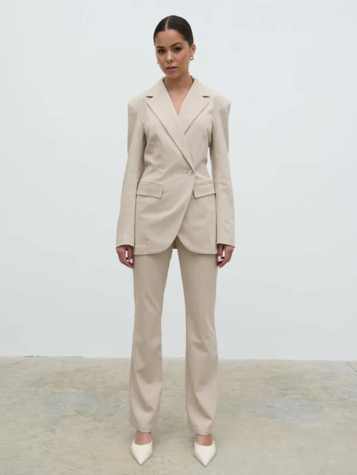 Pretty Lavish Bottoms Jaycie Straight Leg Pinstripe Trousers Beige 8211 Women