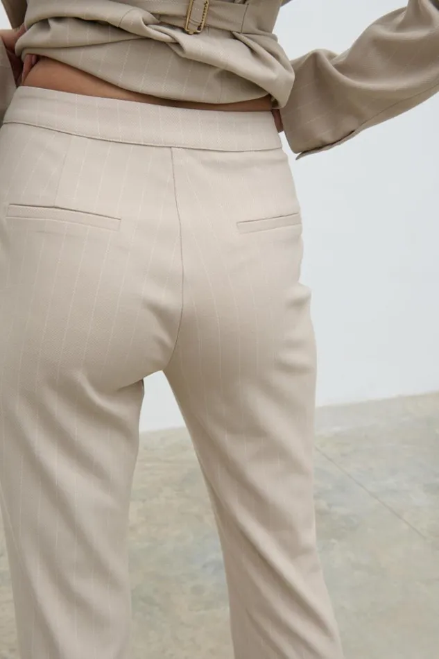 Pretty Lavish Bottoms Jaycie Straight Leg Pinstripe Trousers Beige 8211 Women
