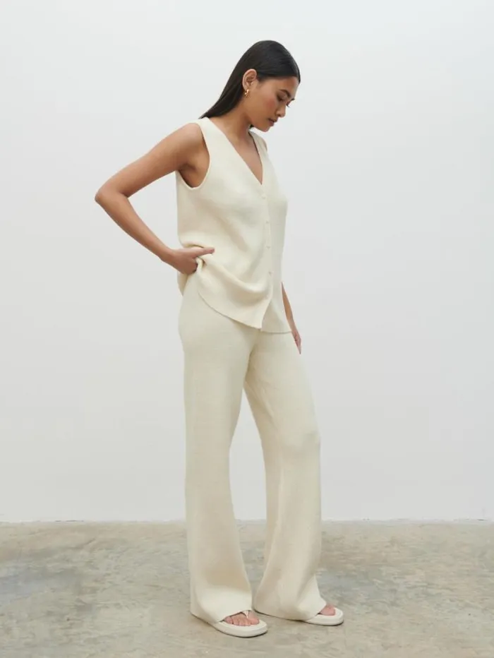 Pretty Lavish Bottoms Kourtney Knit Trousers Cream 8211 Women