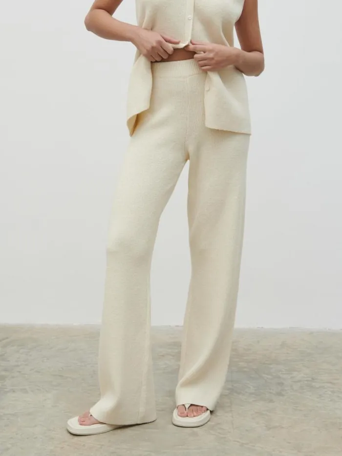 Pretty Lavish Bottoms Kourtney Knit Trousers Cream 8211 Women