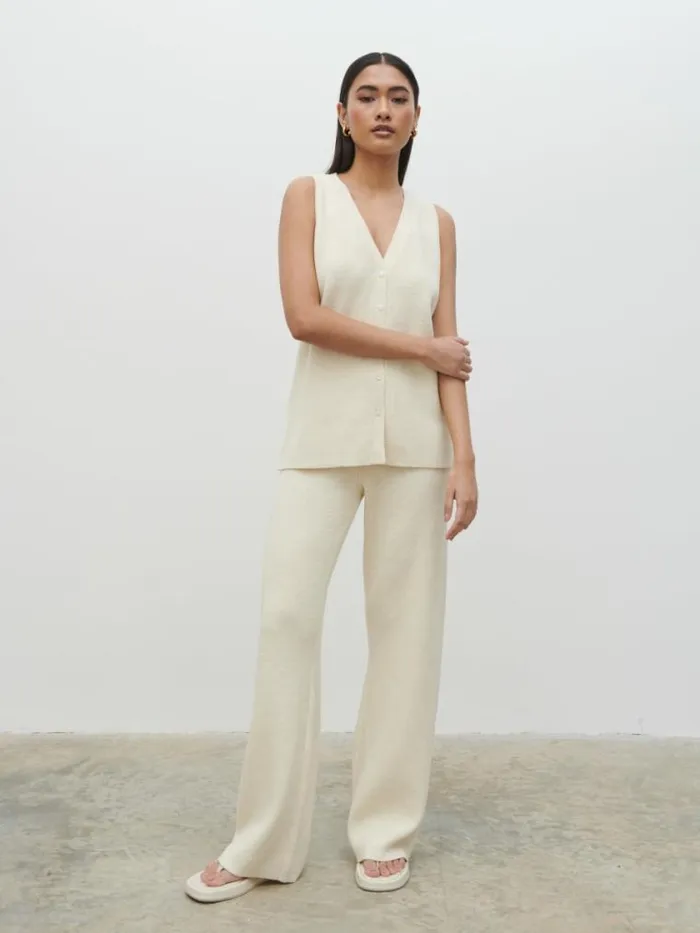 Pretty Lavish Bottoms Kourtney Knit Trousers Cream 8211 Women