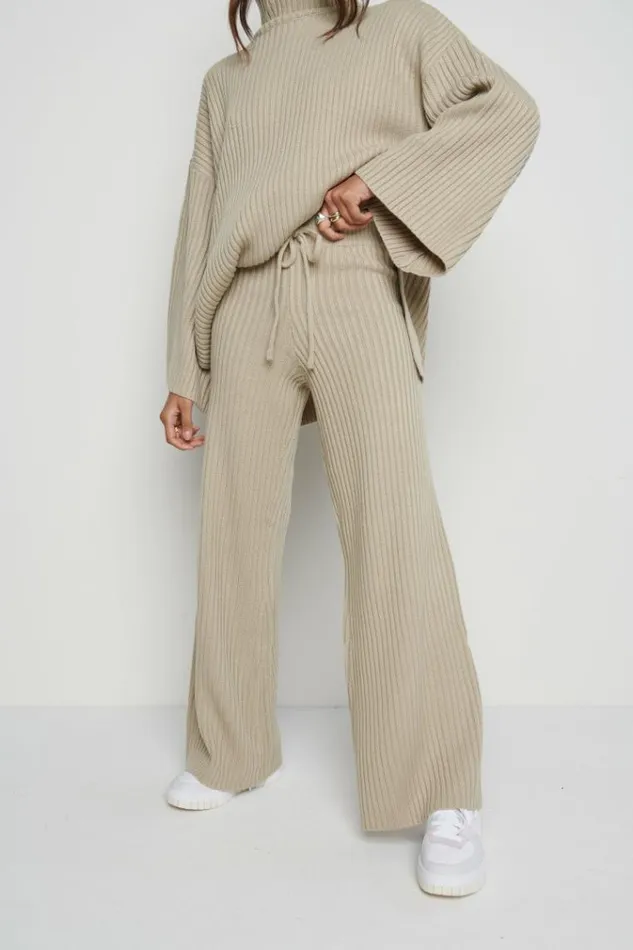 Pretty Lavish Bottoms Lina Ribbed Trousers Stone Beige 8211 Women