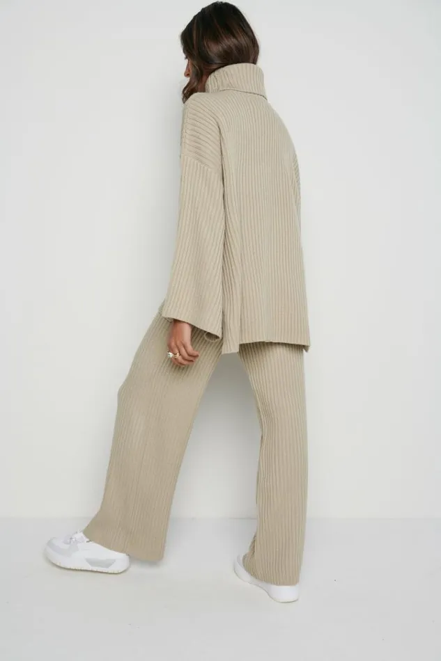 Pretty Lavish Bottoms Lina Ribbed Trousers Stone Beige 8211 Women