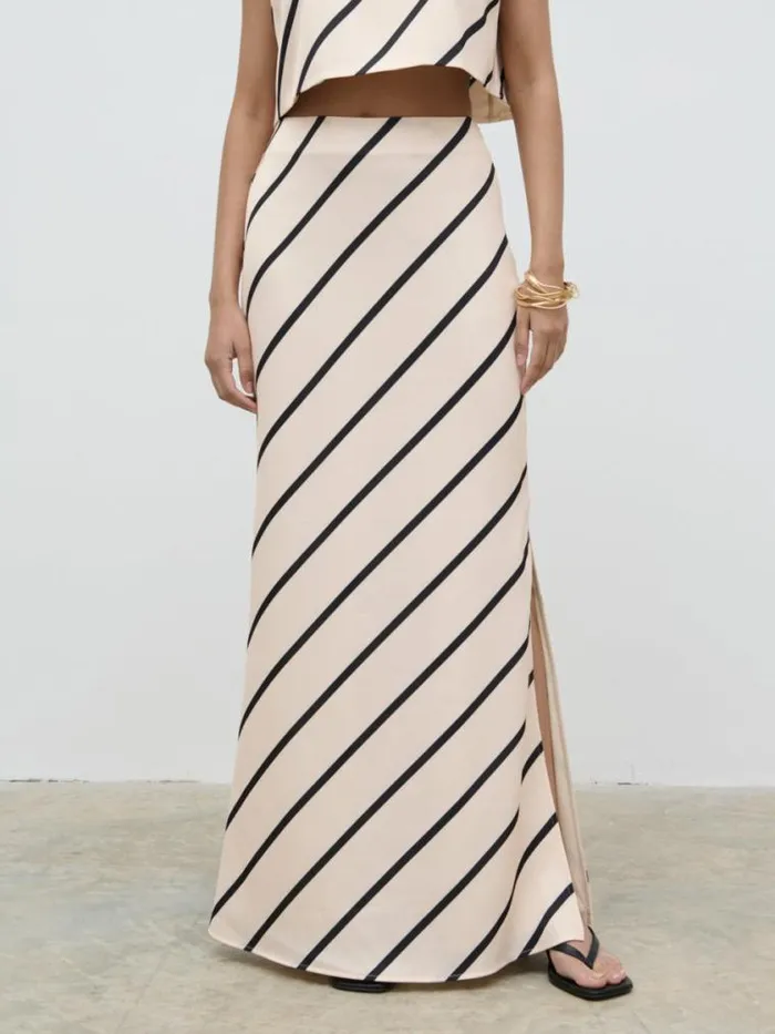 Pretty Lavish Bottoms Zuri Maxi Skirt Asymmetric Stripe 8211 Women