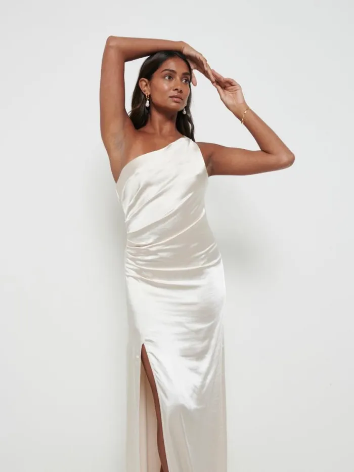 Pretty Lavish Bridesmaid Dresses Amelia Ruched Maxi Bridesmaid Dress Champagne 8211 Women