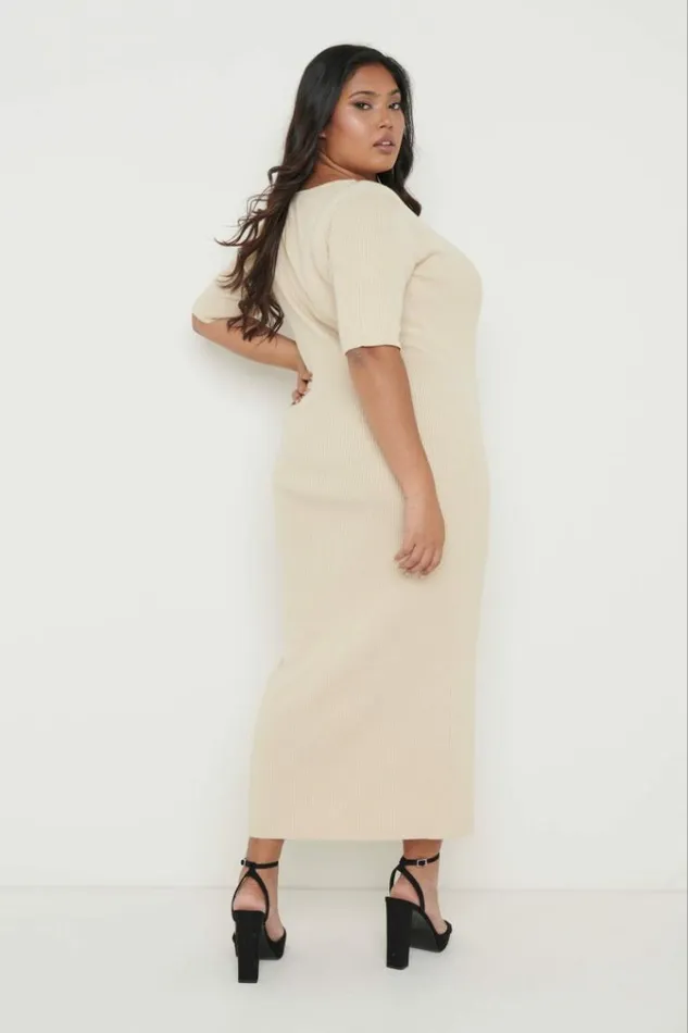 Pretty Lavish Curve Lara Ribbed Midi Dress Beige 8211 Women