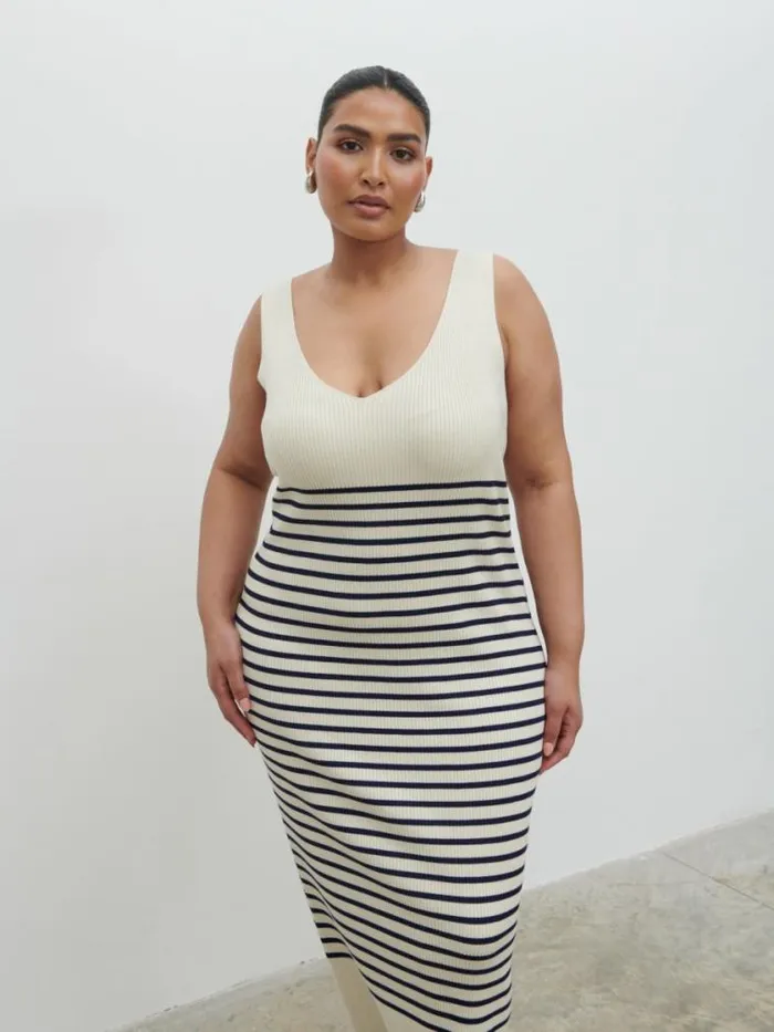 Pretty Lavish Curve Maria Stripe Knit Midaxi Dress Curve Cream And Navy Stripe 8211 Women