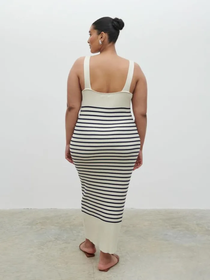 Pretty Lavish Curve Maria Stripe Knit Midaxi Dress Curve Cream And Navy Stripe 8211 Women