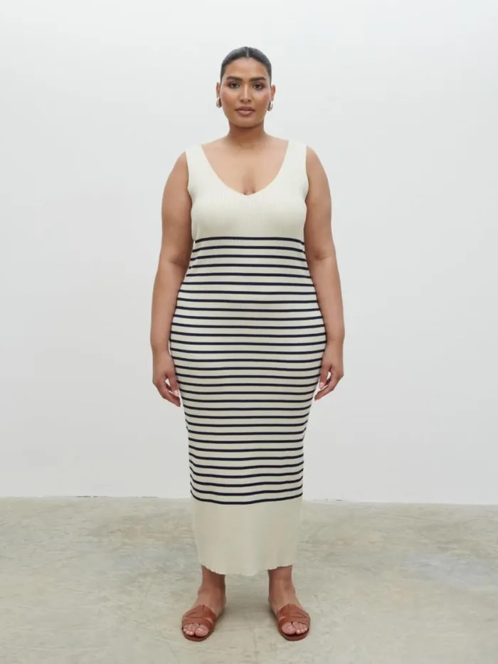 Pretty Lavish Curve Maria Stripe Knit Midaxi Dress Curve Cream And Navy Stripe 8211 Women