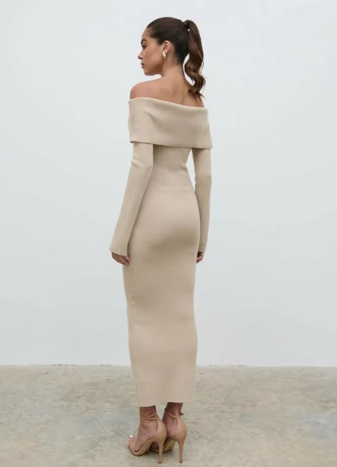 Pretty Lavish Curve Soreya Bardot Knit Dress Beige 8211 Women