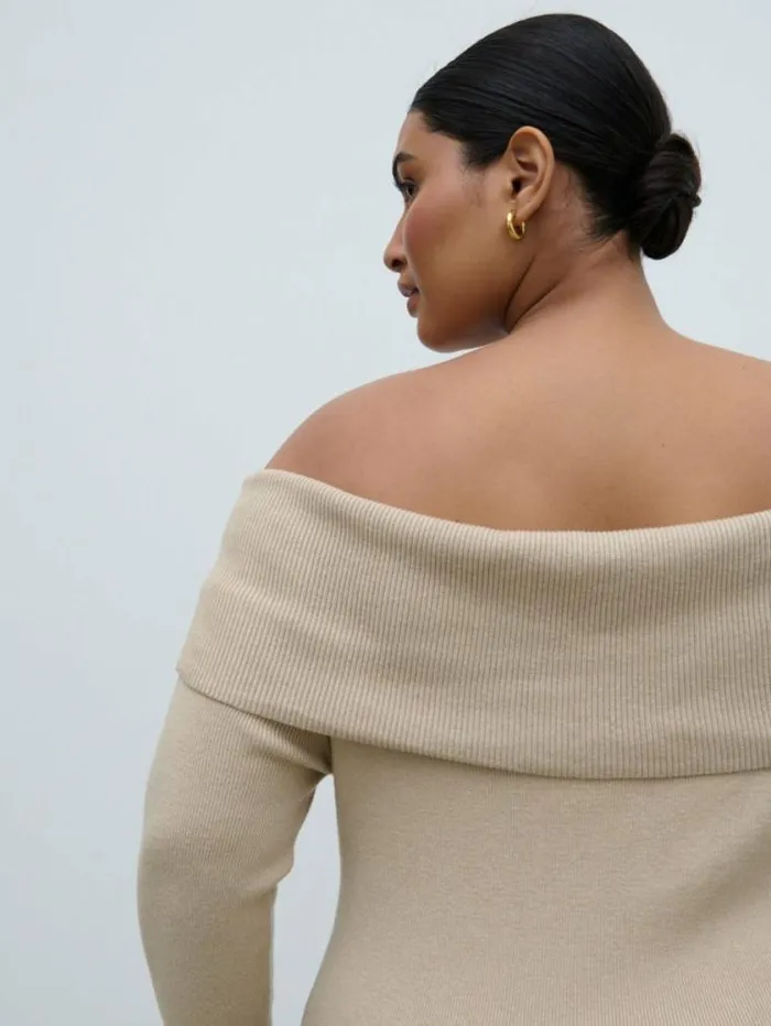 Pretty Lavish Curve Soreya Bardot Knit Dress Beige 8211 Women