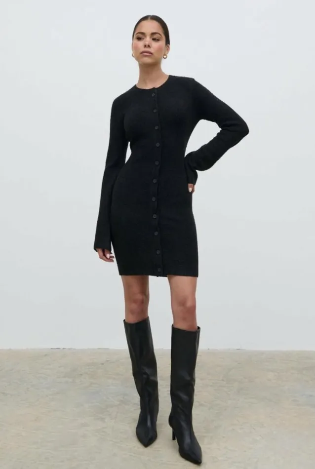 Pretty Lavish Dresses Aida Mini Button Down Knit Dress Black 8211 Women
