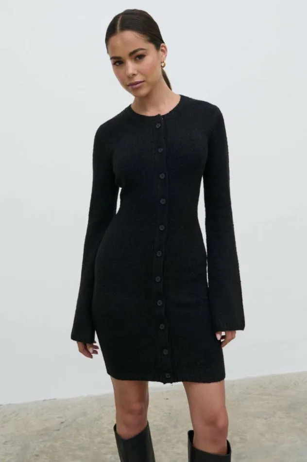 Pretty Lavish Dresses Aida Mini Button Down Knit Dress Black 8211 Women