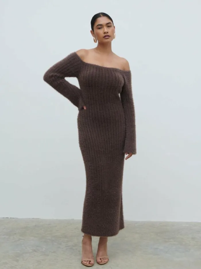 Pretty Lavish Dresses Alora Fluffy Knit Midaxi Dress Brown 8211 Women