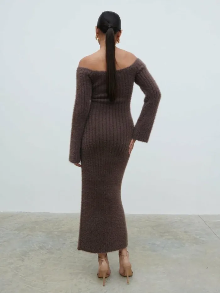 Pretty Lavish Dresses Alora Fluffy Knit Midaxi Dress Brown 8211 Women