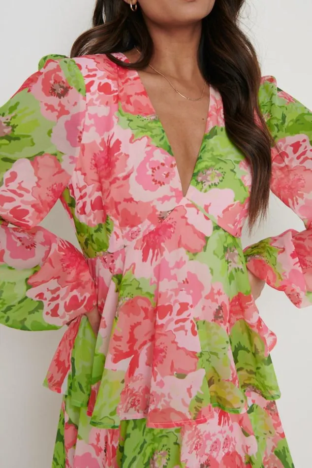 Pretty Lavish Dresses Ashton Ruffle Midi Dress Patchwork Floral 8211 Women