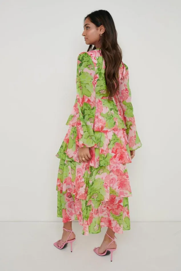 Pretty Lavish Dresses Ashton Ruffle Midi Dress Patchwork Floral 8211 Women