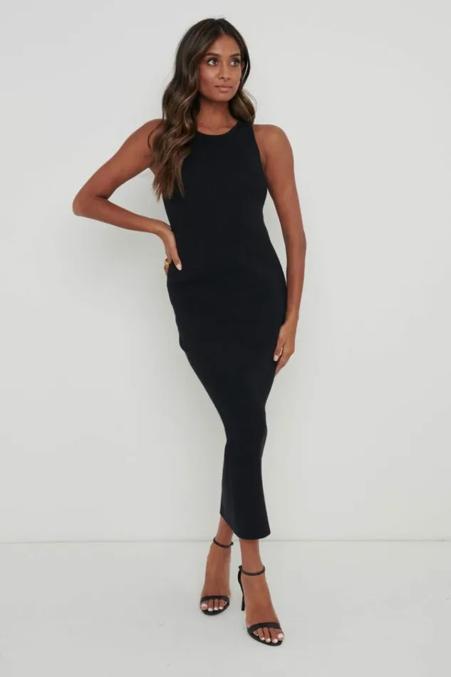 Pretty Lavish Dresses Billie Ribbed Racer Midi Dress Black 8211 Women