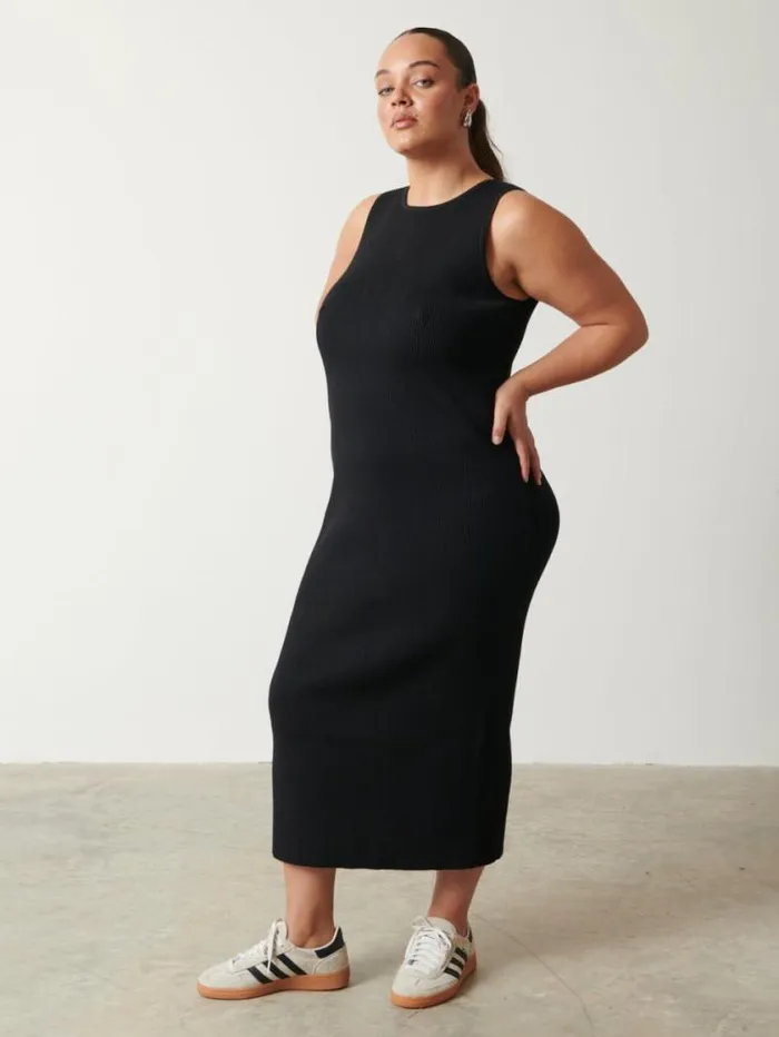Pretty Lavish Dresses Billie Ribbed Racer Midi Dress Black 8211 Women