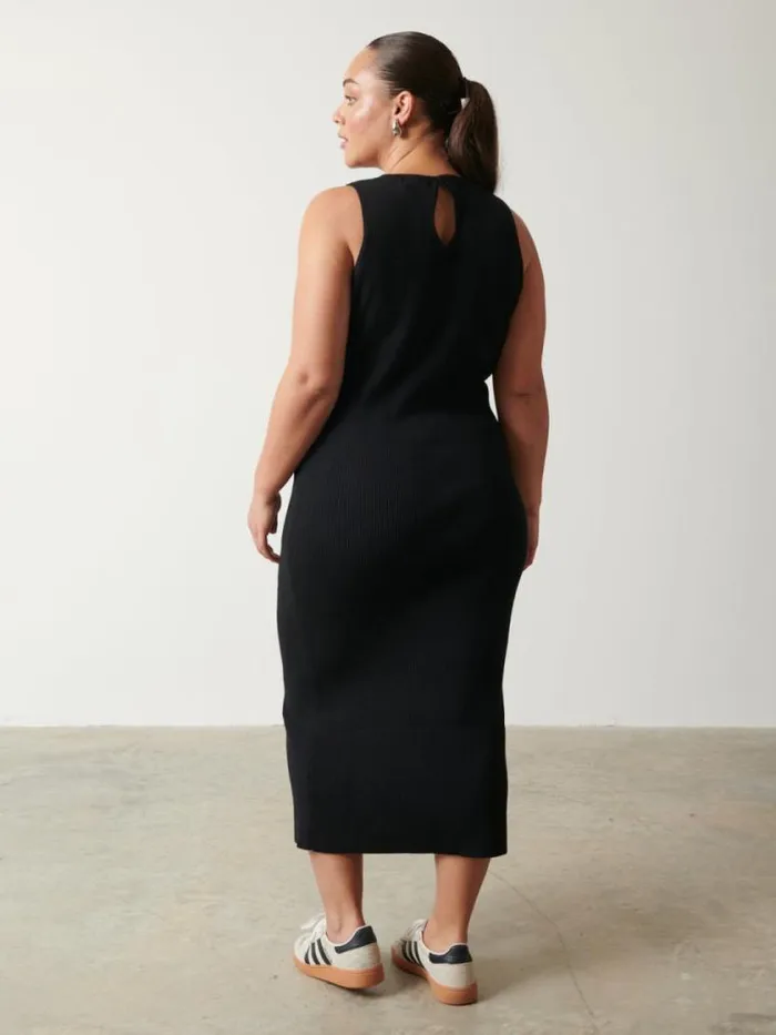 Pretty Lavish Dresses Billie Ribbed Racer Midi Dress Black 8211 Women