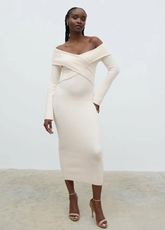 Pretty Lavish Dresses Danica Wrap Knit Midaxi Dress Cream 8211 Women