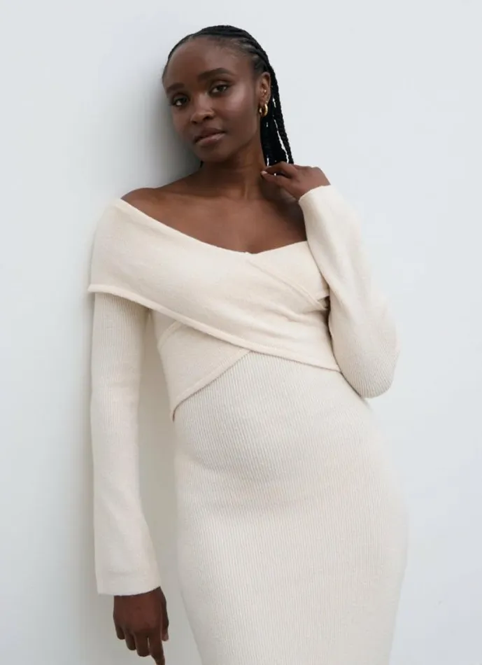 Pretty Lavish Dresses Danica Wrap Knit Midaxi Dress Cream 8211 Women