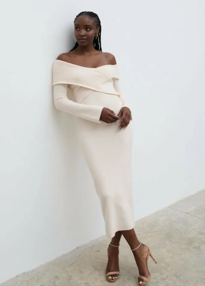Pretty Lavish Dresses Danica Wrap Knit Midaxi Dress Cream 8211 Women