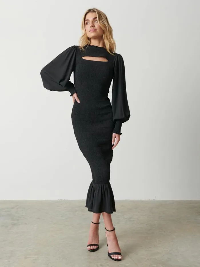Pretty Lavish Dresses Elise Cut Out Shirred Midaxi Dress Black 8211 Women