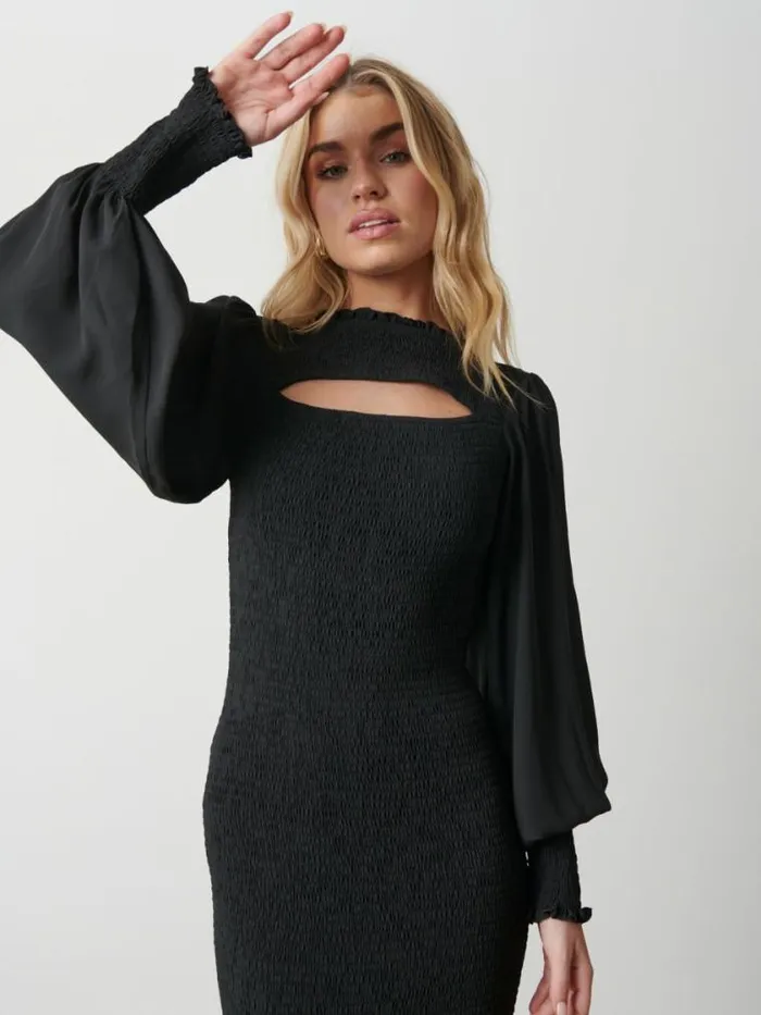 Pretty Lavish Dresses Elise Cut Out Shirred Midaxi Dress Black 8211 Women