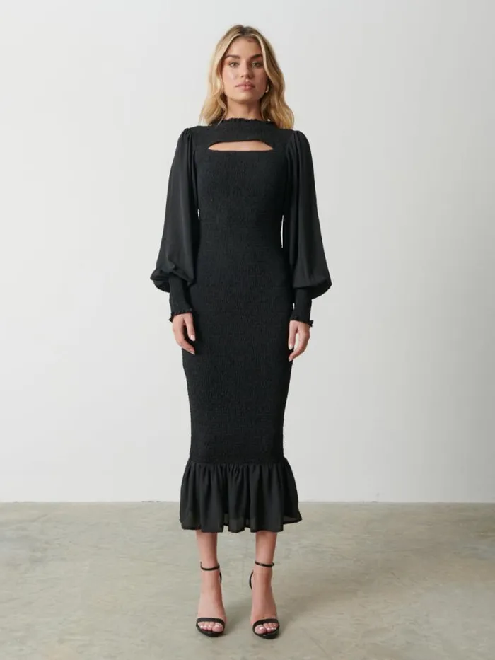 Pretty Lavish Dresses Elise Cut Out Shirred Midaxi Dress Black 8211 Women