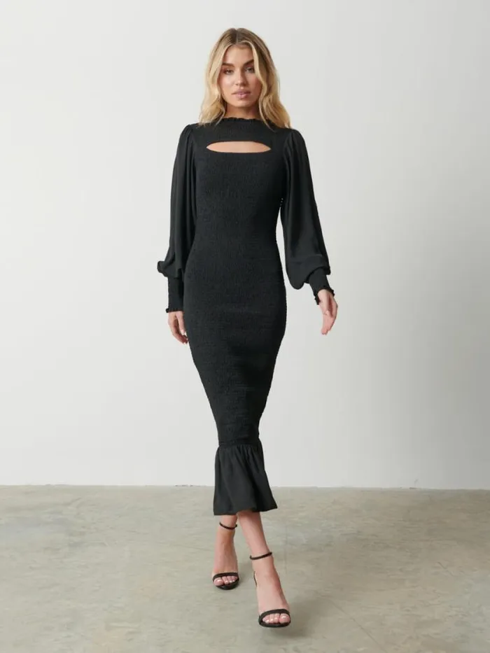 Pretty Lavish Dresses Elise Cut Out Shirred Midaxi Dress Black 8211 Women