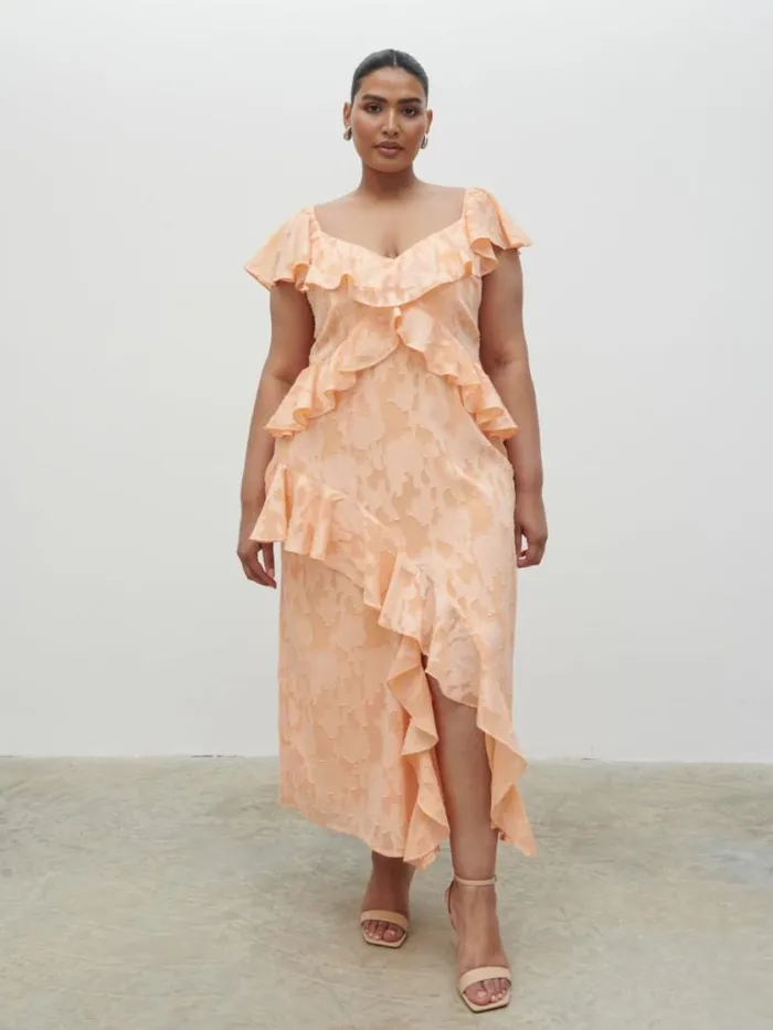 Pretty Lavish Dresses Eloise Ruffle Midaxi Dress Curve Orange 8211 Women