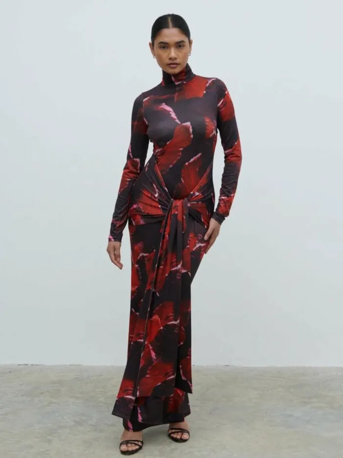 Pretty Lavish Dresses Emmeline High Neck Jersey Maxi Dress Print 8211 Women