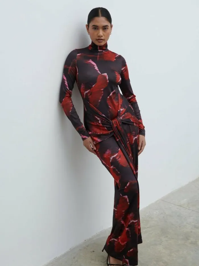 Pretty Lavish Dresses Emmeline High Neck Jersey Maxi Dress Print 8211 Women