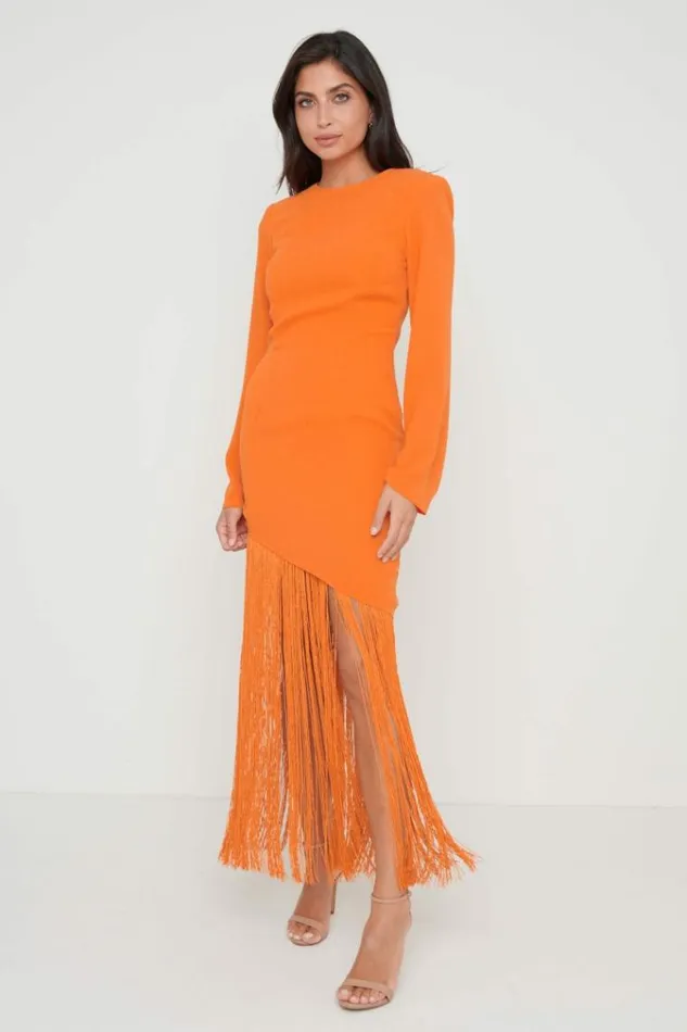 Pretty Lavish Dresses Francoise Fringed Maxi Dress Orange 8211 Women