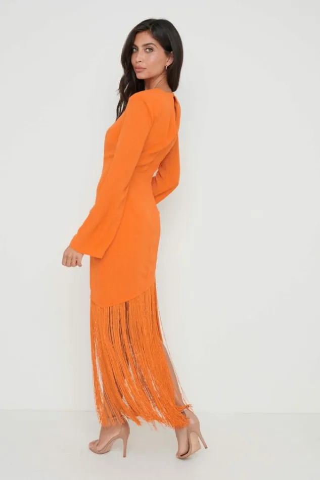 Pretty Lavish Dresses Francoise Fringed Maxi Dress Orange 8211 Women