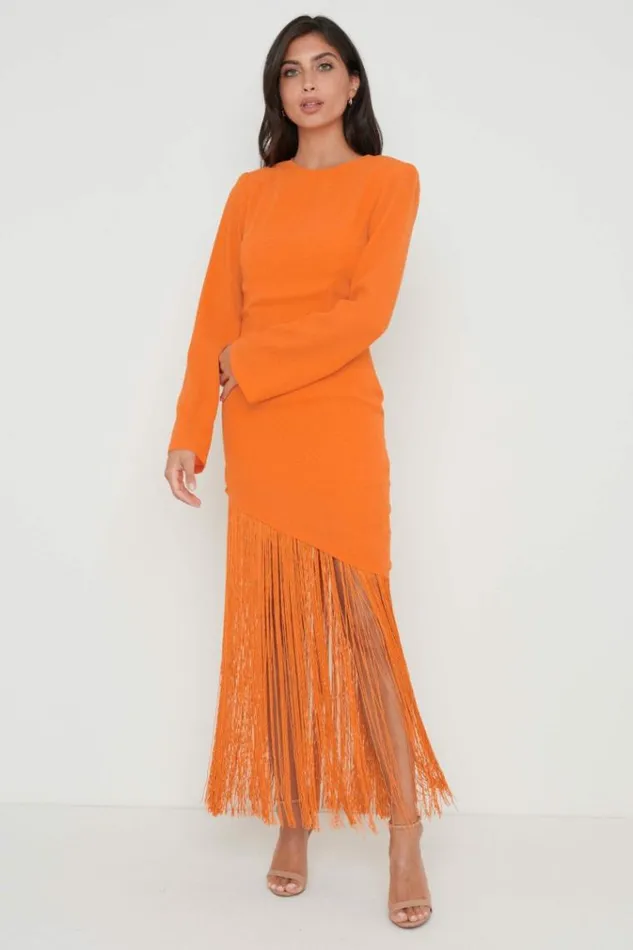 Pretty Lavish Dresses Francoise Fringed Maxi Dress Orange 8211 Women