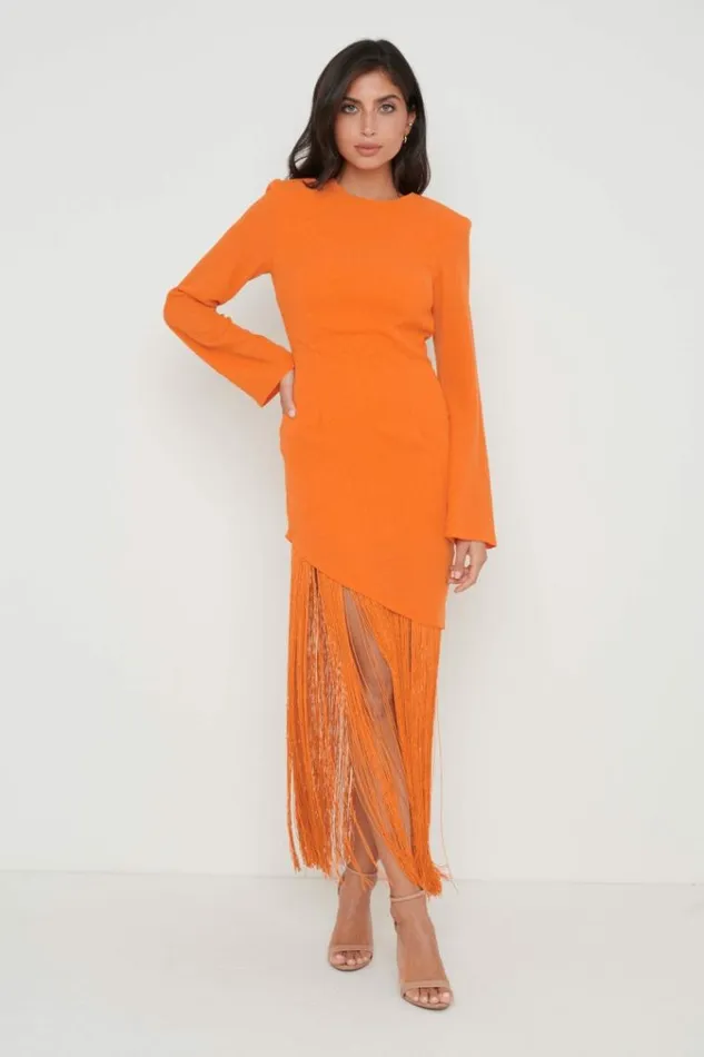 Pretty Lavish Dresses Francoise Fringed Maxi Dress Orange 8211 Women