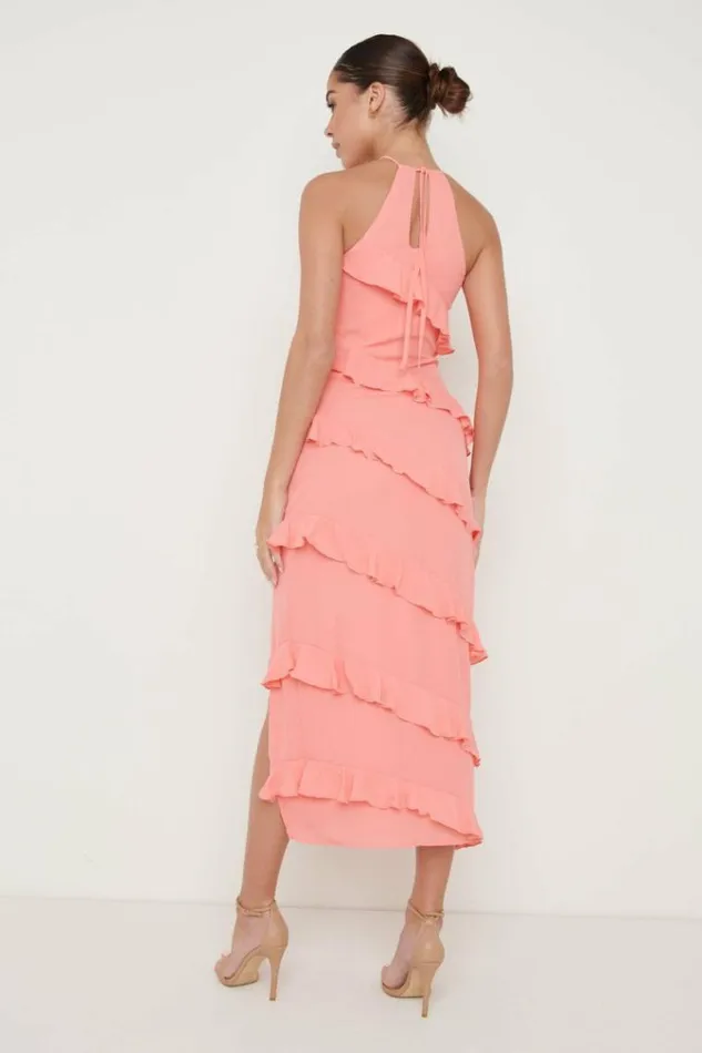 Pretty Lavish Dresses Katy Ruffle Midaxi Dress Coral 8211 Women