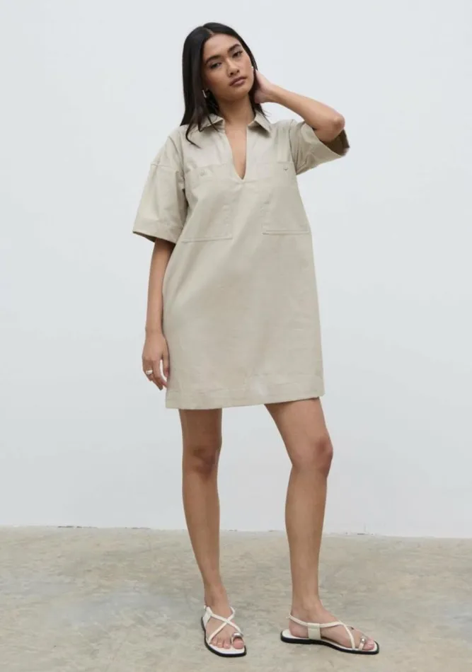 Pretty Lavish Dresses Lia Utility Shirt Dress Beige 8211 Women