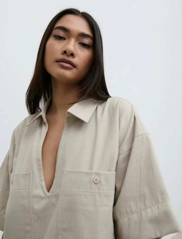 Pretty Lavish Dresses Lia Utility Shirt Dress Beige 8211 Women