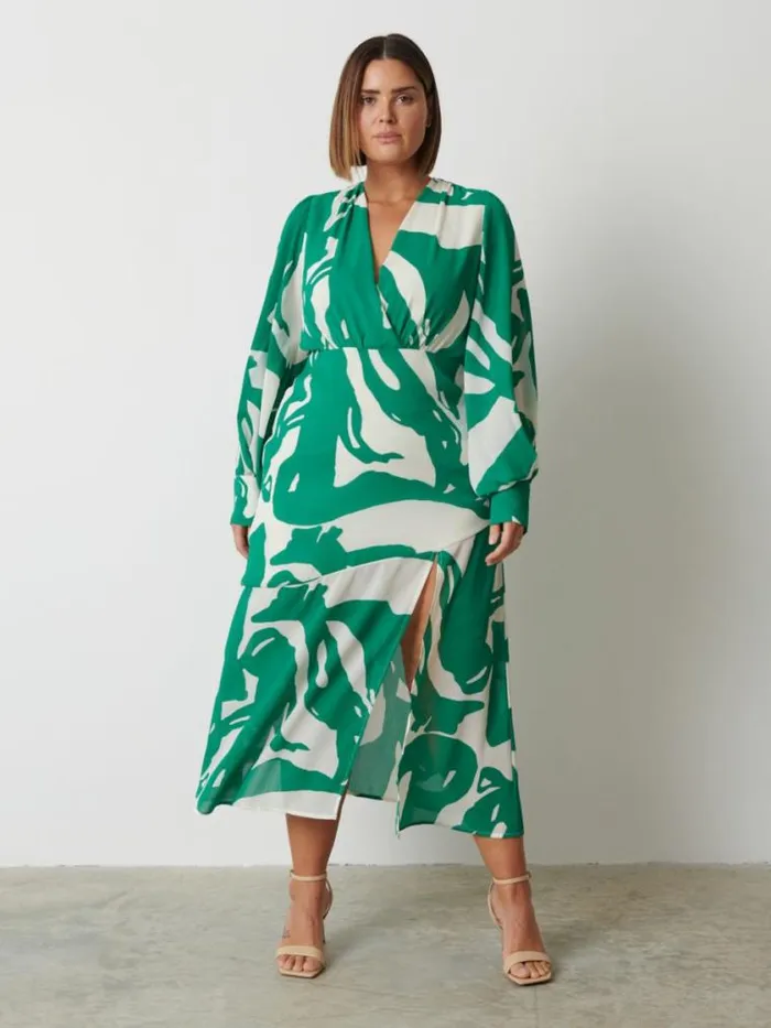 Pretty Lavish Dresses Lilianna Backless Balloon Sleeve Printed Dress Curve Green Abstract 8211 Women Pretty Lavish Dresses Lilianna Backless Balloon Sleeve Printed Dress Curve Green Abstract 8211 Women