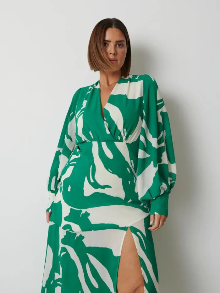 Pretty Lavish Dresses Lilianna Backless Balloon Sleeve Printed Dress Curve Green Abstract 8211 Women