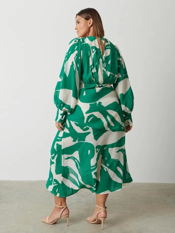 Pretty Lavish Dresses Lilianna Backless Balloon Sleeve Printed Dress Curve Green Abstract 8211 Women